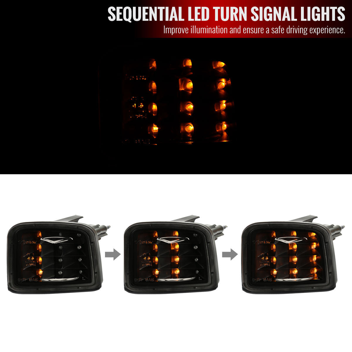 Sequential LED turn signal bulbs close-up