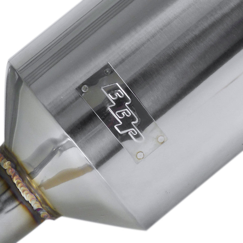 Muffler canister close-up with BBR branding